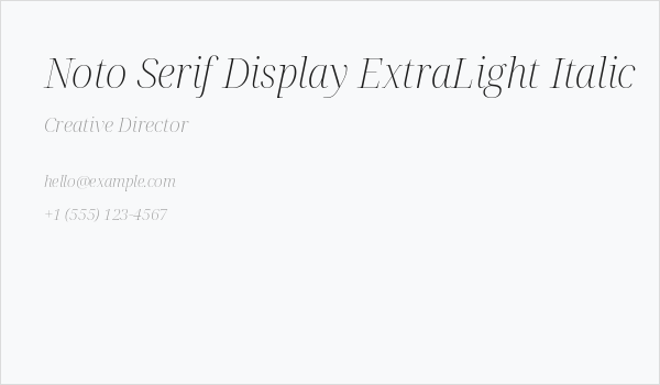Noto Serif Display ExtraLight Italic Business Card