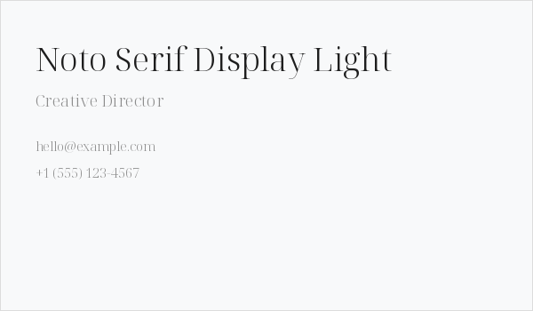 Noto Serif Display Light Business Card