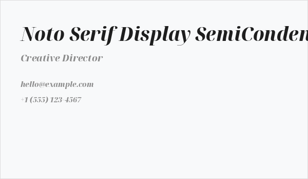 Noto Serif Display SemiCondensed ExtraBold Italic Business Card
