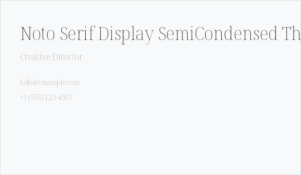 Noto Serif Display SemiCondensed Thin Business Card