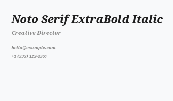 Noto Serif ExtraBold Italic Business Card