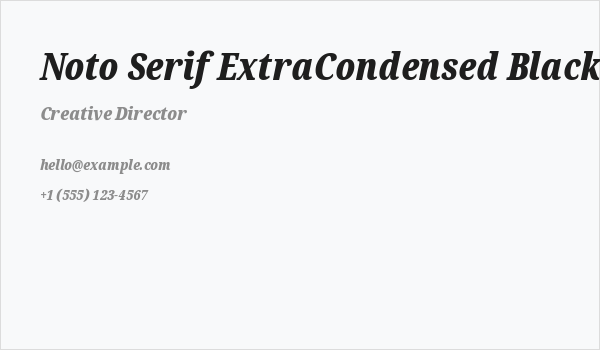 Noto Serif ExtraCondensed Black Italic Business Card