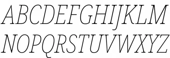 Noto Serif ExtraCondensed Thin Italic Caratteri MAIUSCOLE