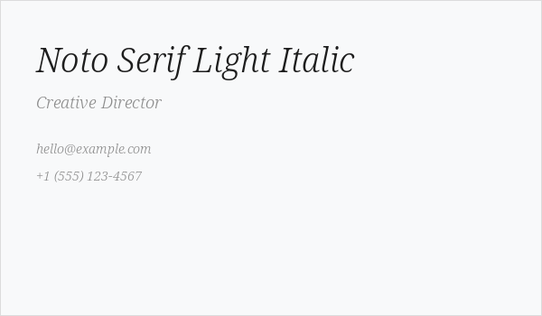 Noto Serif Light Italic Business Card