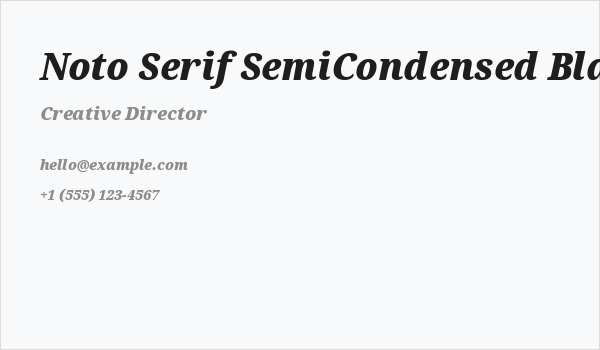 Noto Serif SemiCondensed Black Italic Business Card