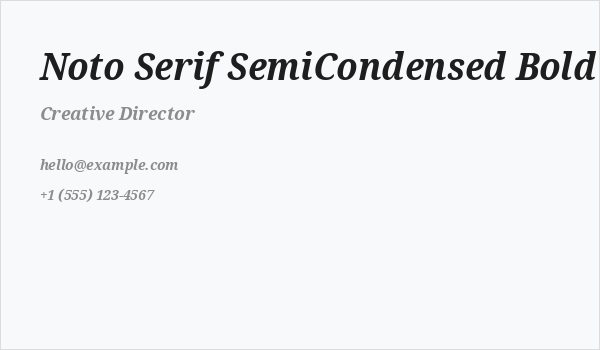 Noto Serif SemiCondensed Bold Italic Business Card