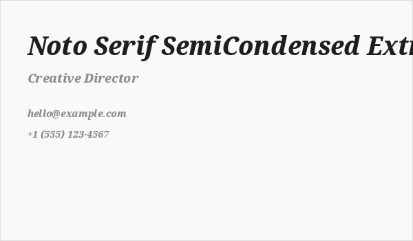 Noto Serif SemiCondensed ExtraBold Italic Business Card