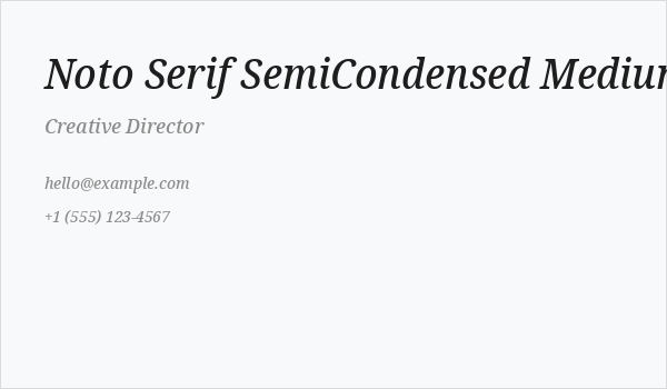 Noto Serif SemiCondensed Medium Italic Business Card