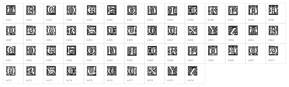 Nouveau Drop Caps Character Map