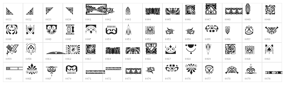 Nouveau Rococo Deco Dings I Character Map