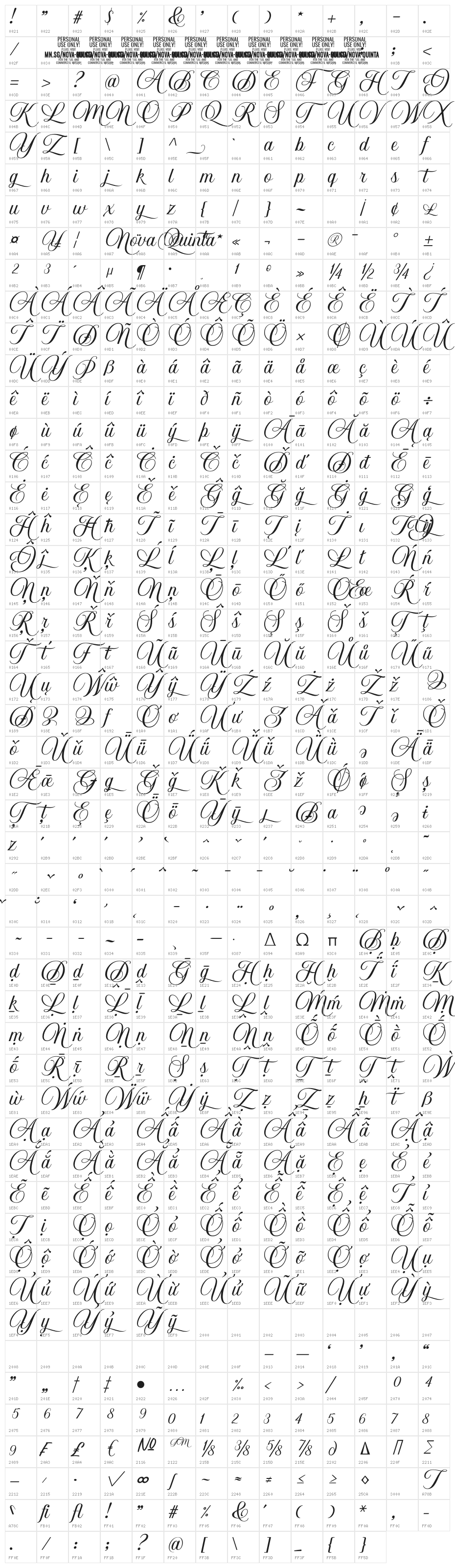 Nova Quinta PERSONAL USE Regular Character Map