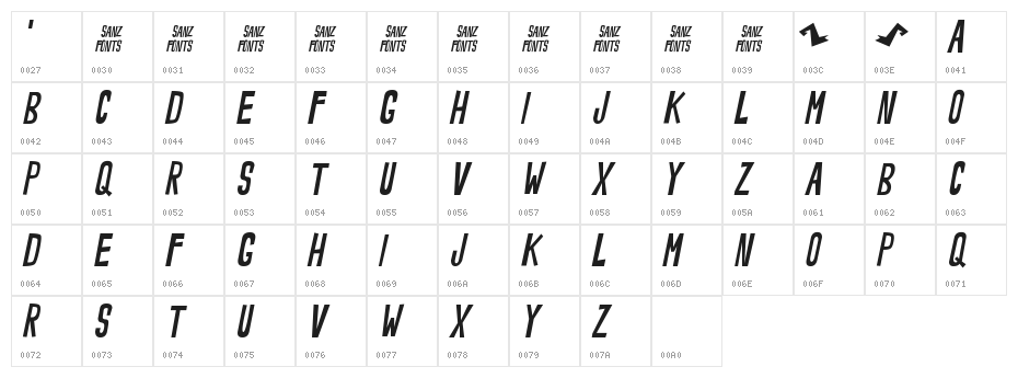 Noveey Italic Character Map