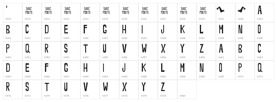 Noveey Thin Character Map