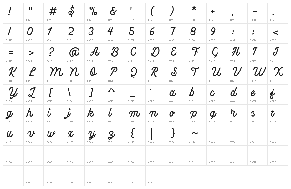Novocane Monoline FREE Bold Character Map