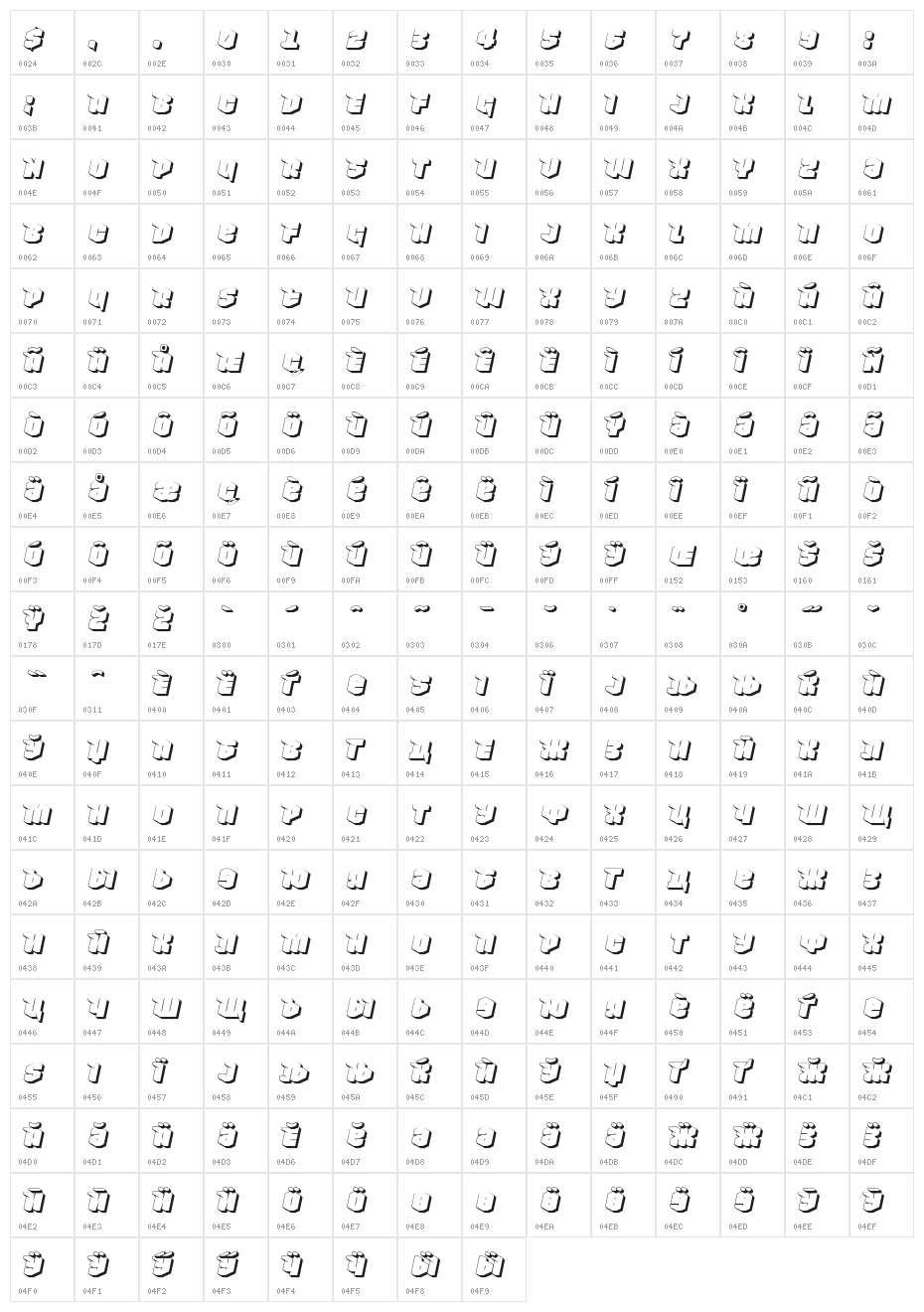 NowyGeroy4FShadow-Italic Character Map