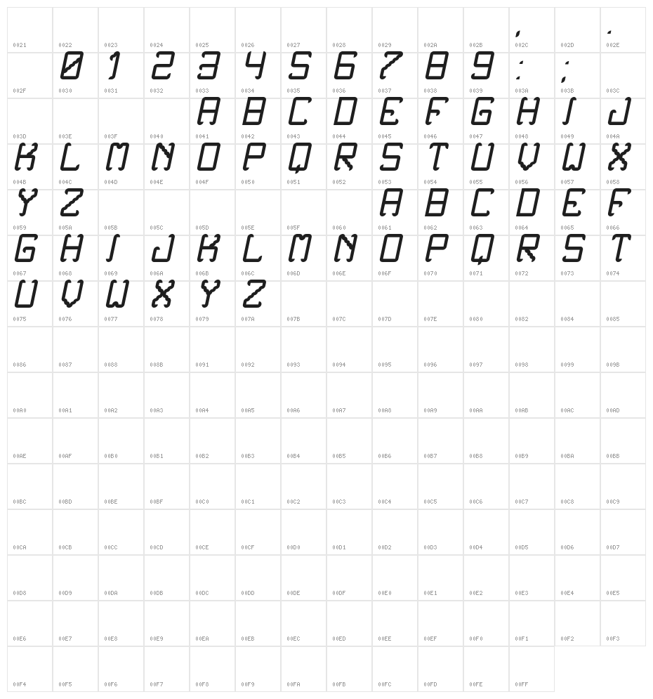 Noxtrey Auf tfb Italic Character Map