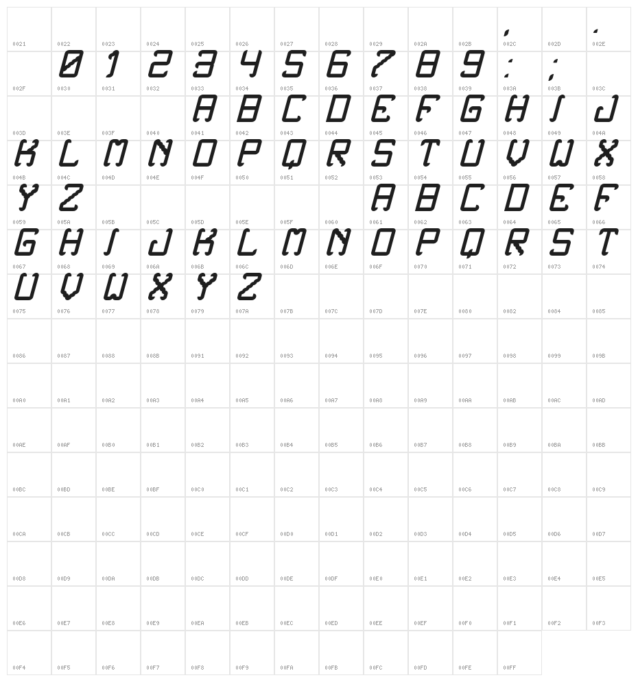 Noxtrey Auf tfb bold Italic Character Map