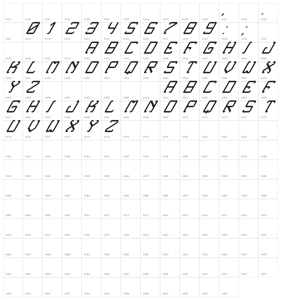 Noxtrey Auf tfb extra Italic Character Map