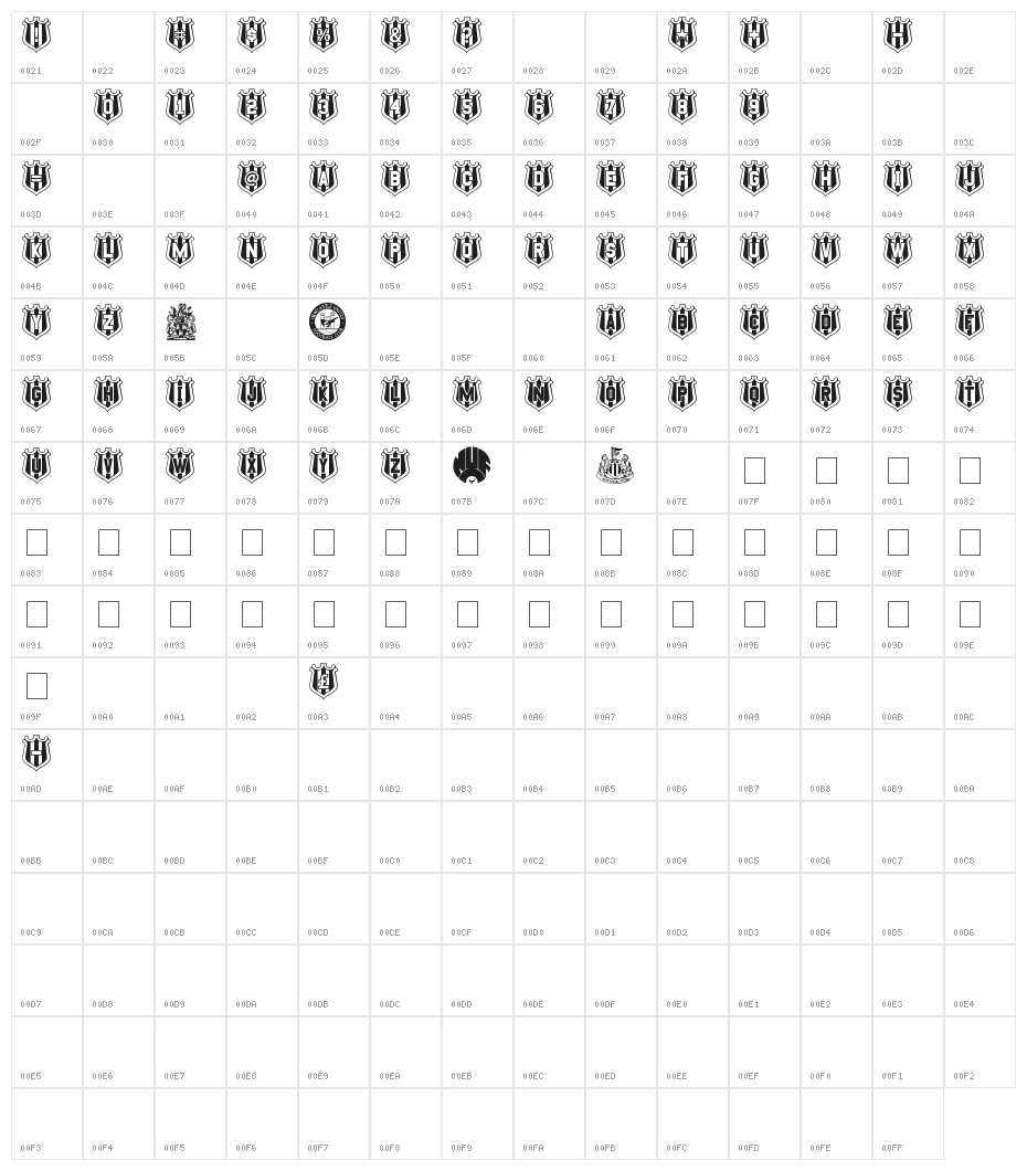 NUFC Shield Character Map