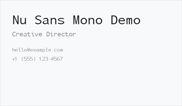 Nu Sans Mono Demo Business Card