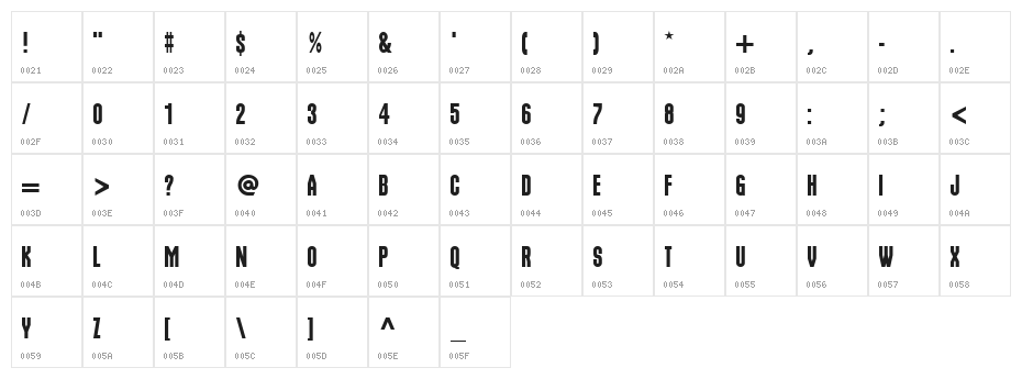 Nu World Tight Character Map