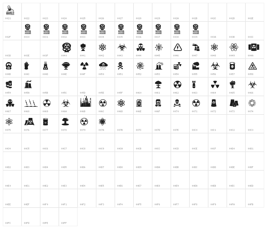 Nuclear Icons Character Map