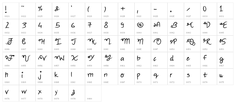 Nude Fude Regular Character Map