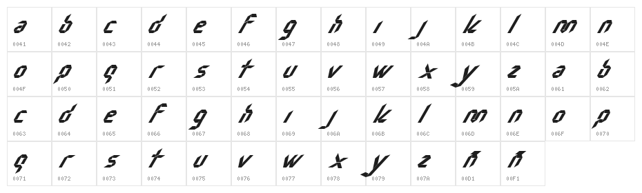 Nudo Italic Character Map