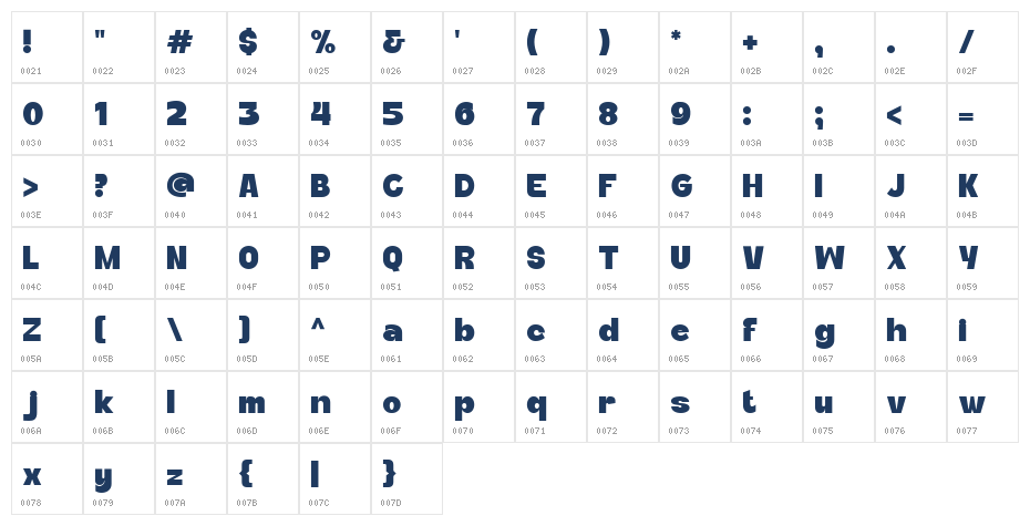 Nufal Demo Regular Character Map