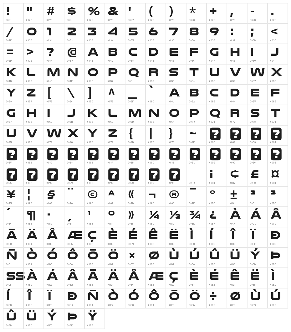 NulshockRg-Bold Character Map