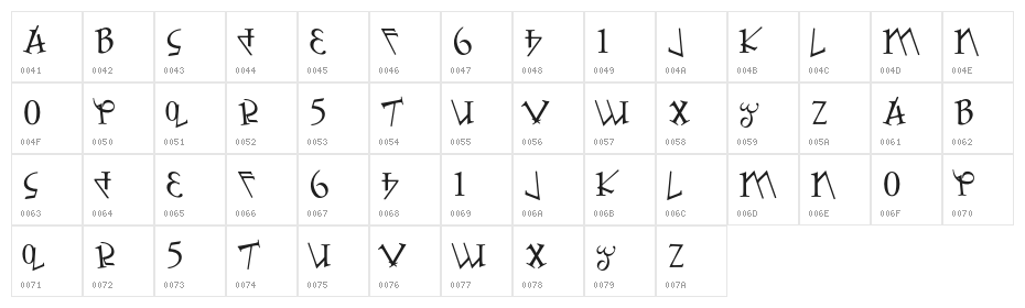 Numbafont-Regular Character Map