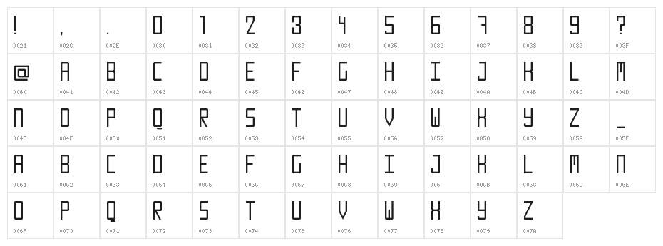 Number 19000 Block Regular Character Map