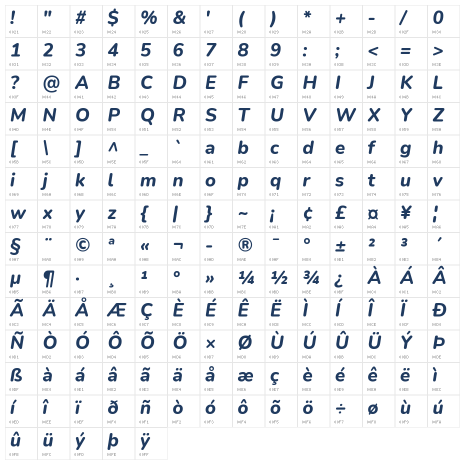 Nunito ExtraBold Italic1 Character Map