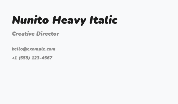 Nunito Heavy Italic Business Card