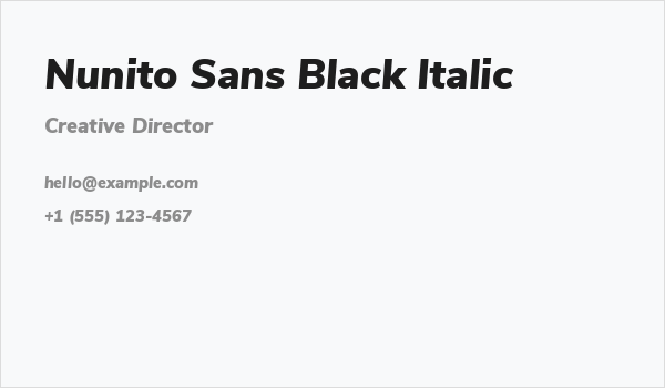 Nunito Sans Black Italic Business Card