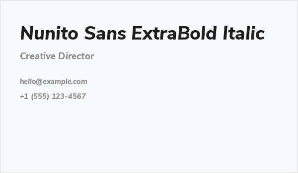 Nunito Sans ExtraBold Italic Business Card