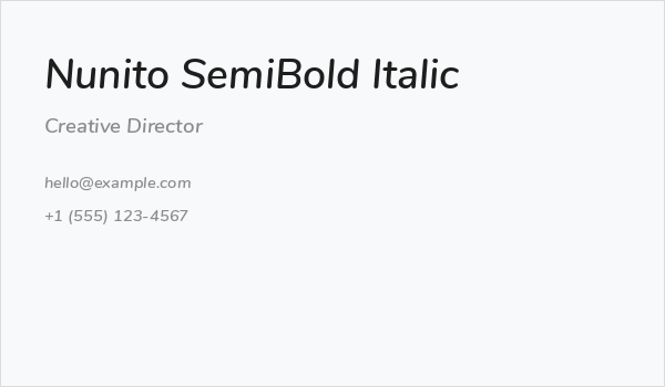 Nunito SemiBold Italic Business Card