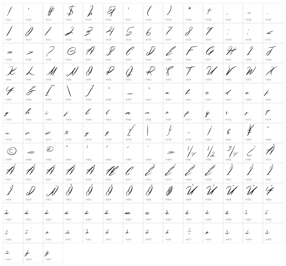 Nusaline Character Map