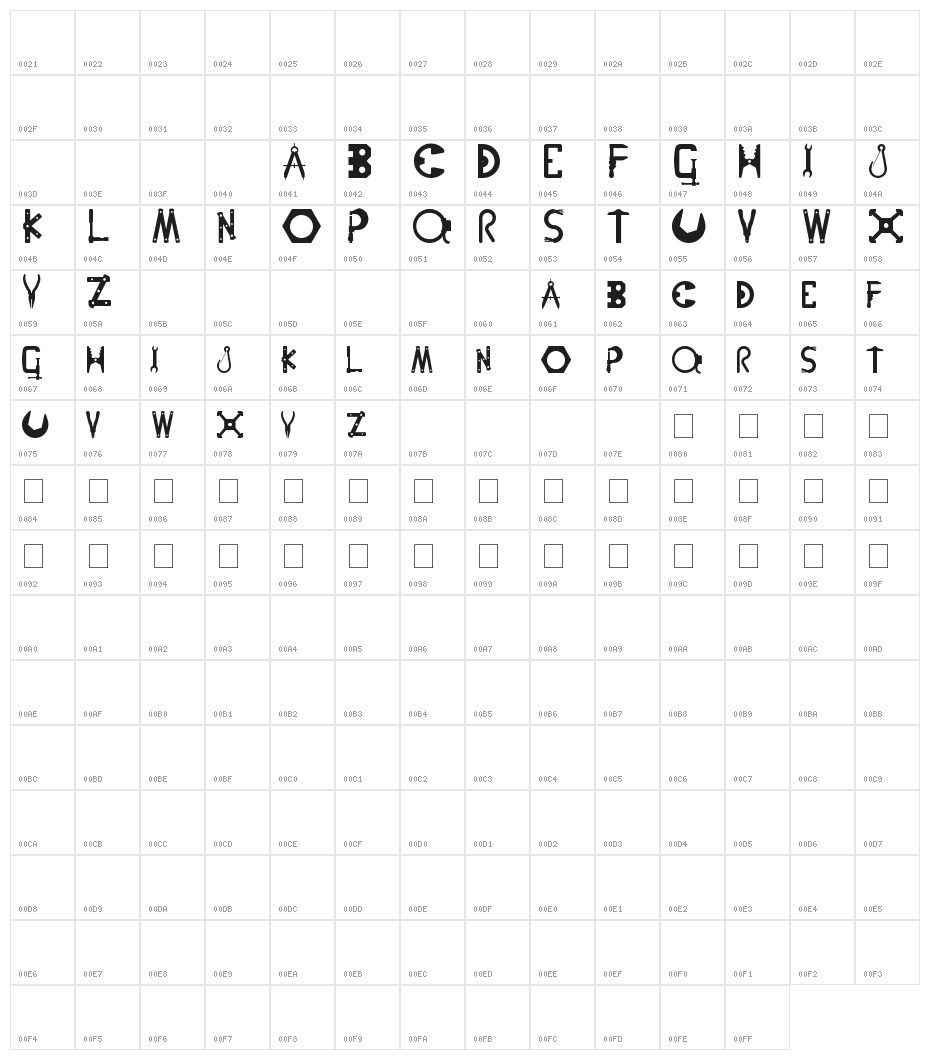 NutsNBolts Character Map