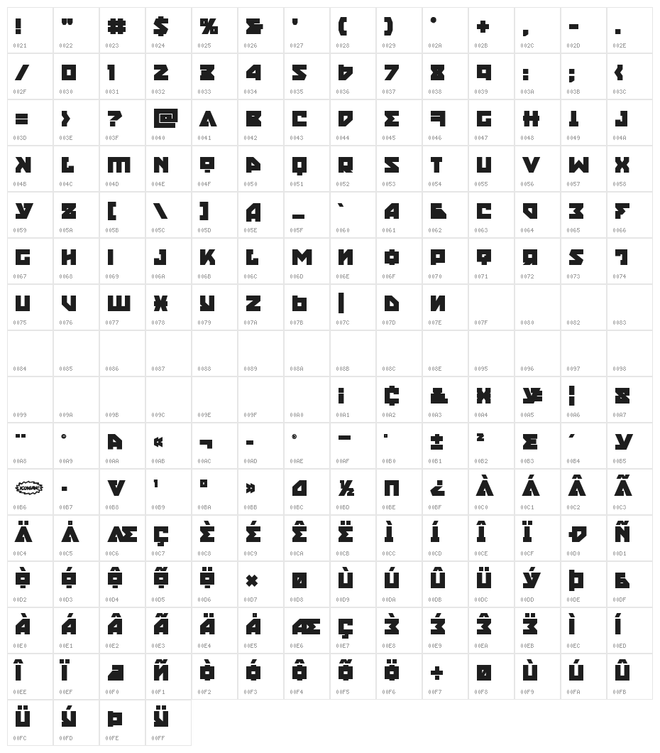 Nyet Bold Character Map