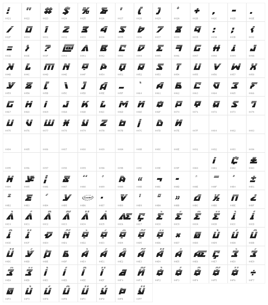 Nyet Halftone Italic Character Map