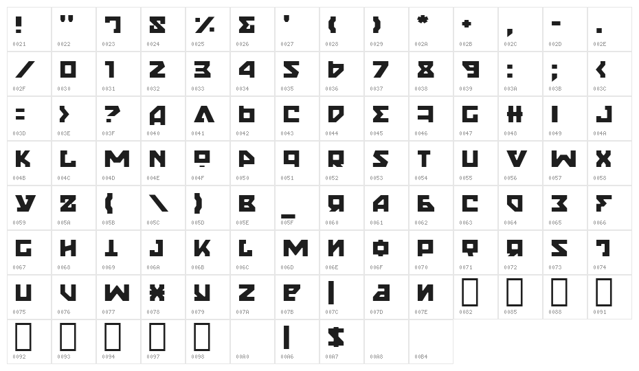 Nyet Light Character Map