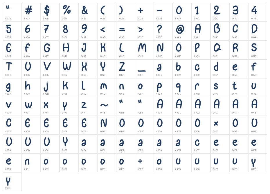 Oahyou Minna Regular1 Character Map