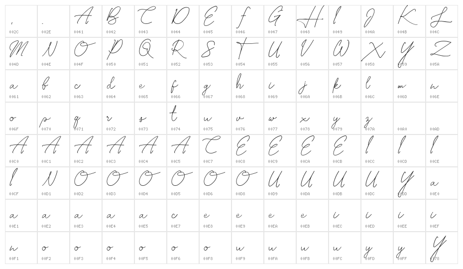 OaklineRegular Character Map