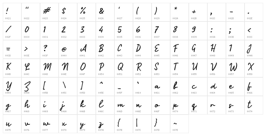 Oaksido Script Character Map