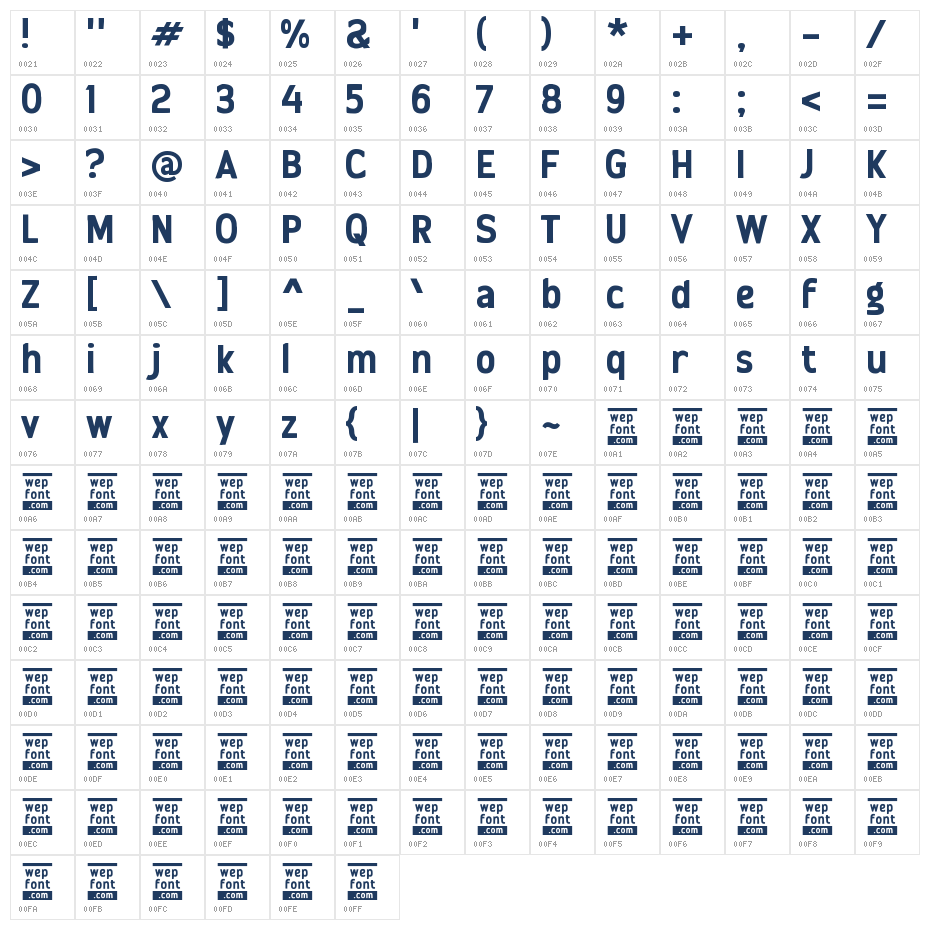 Obaken Character Map