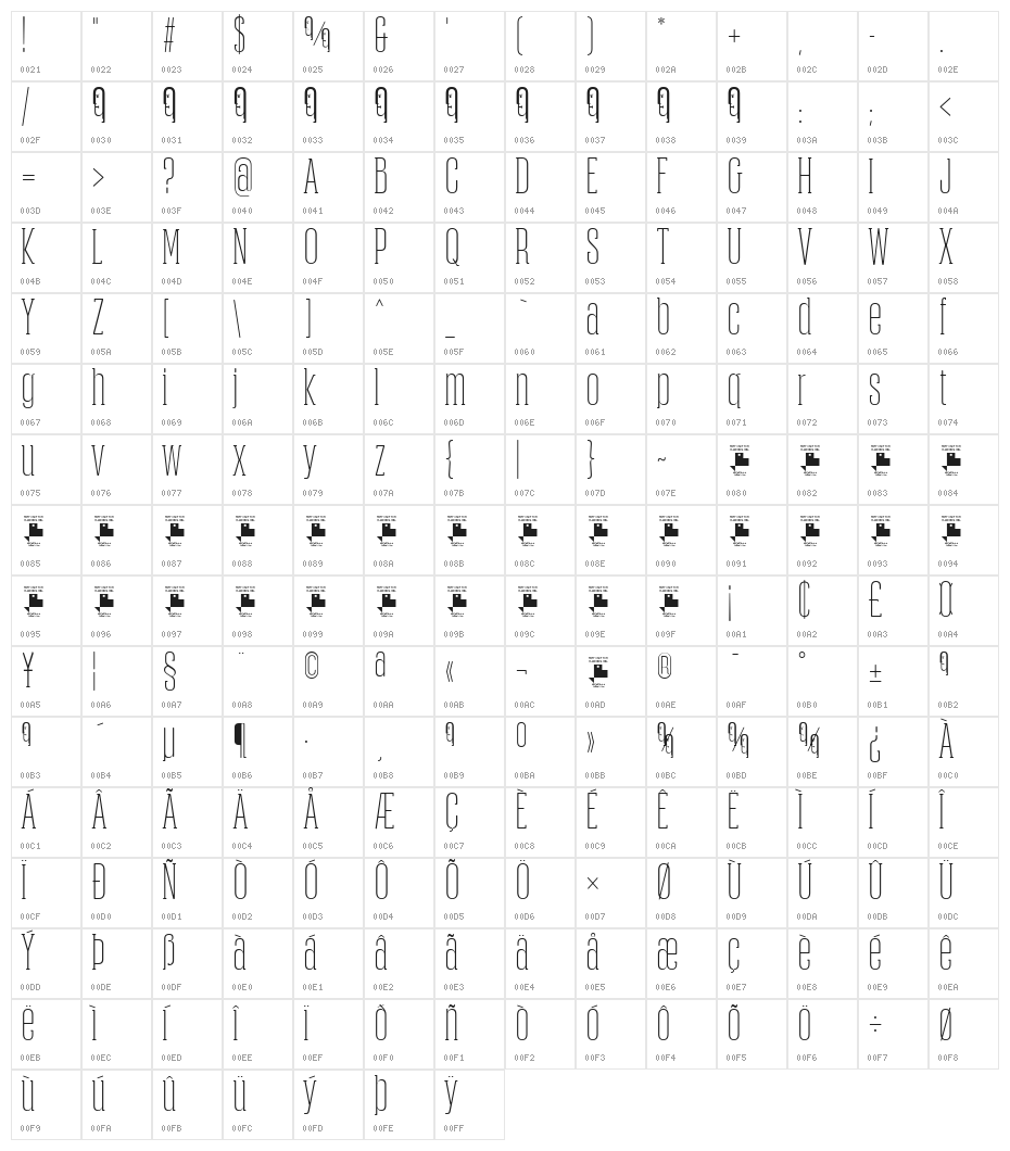 Obcecada-Serif Character Map