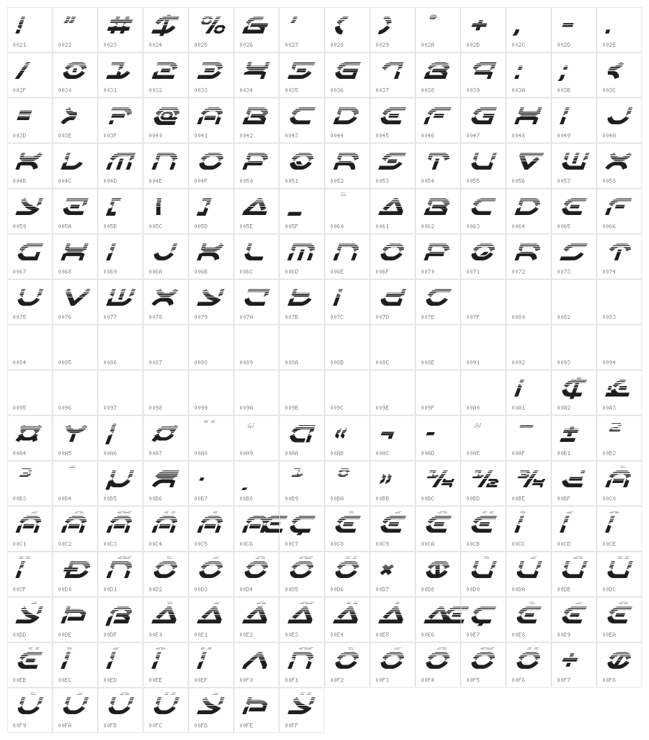 Oberon Deux Halftone Italic Character Map