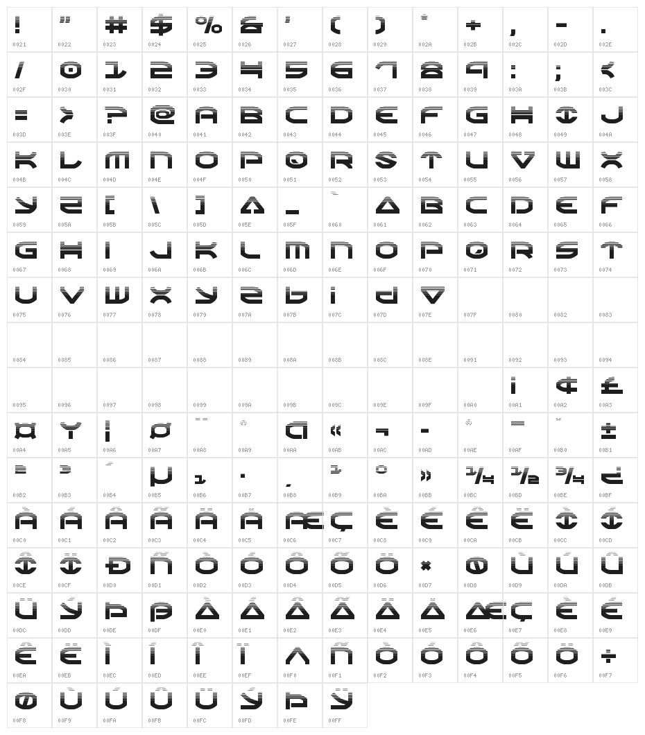 Oberon Halftone Character Map