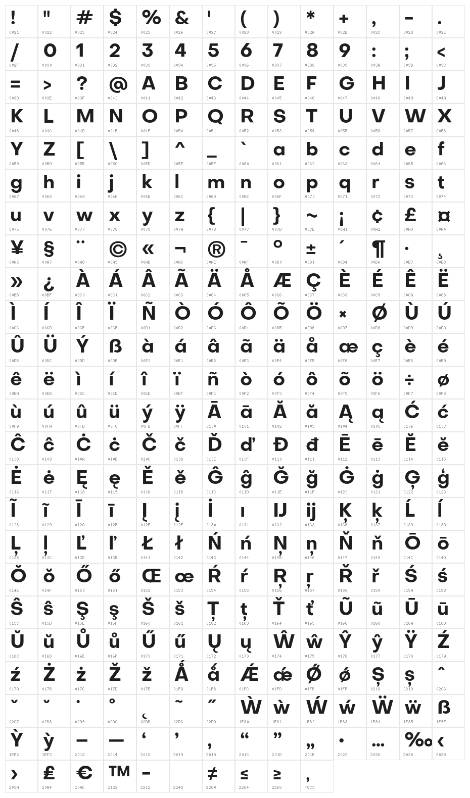 Objectivity-Bold Character Map